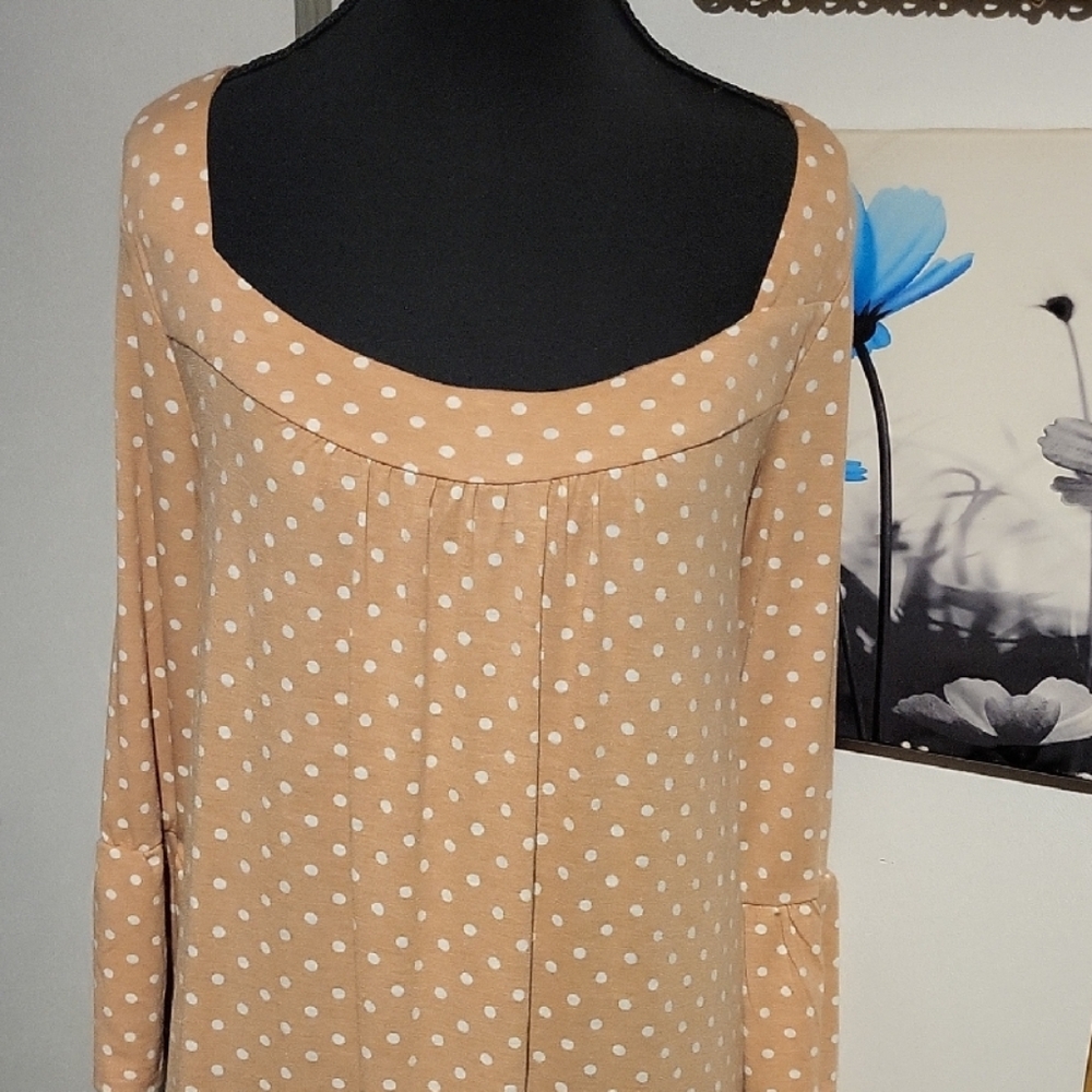 Suzanne Betro Beige Polka Dot Long Sleeve Dress